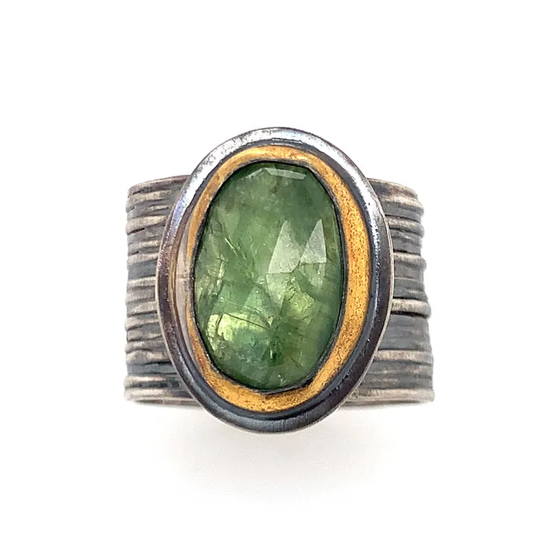 Green Kyanite Keum-Boo Ring on Wide Band