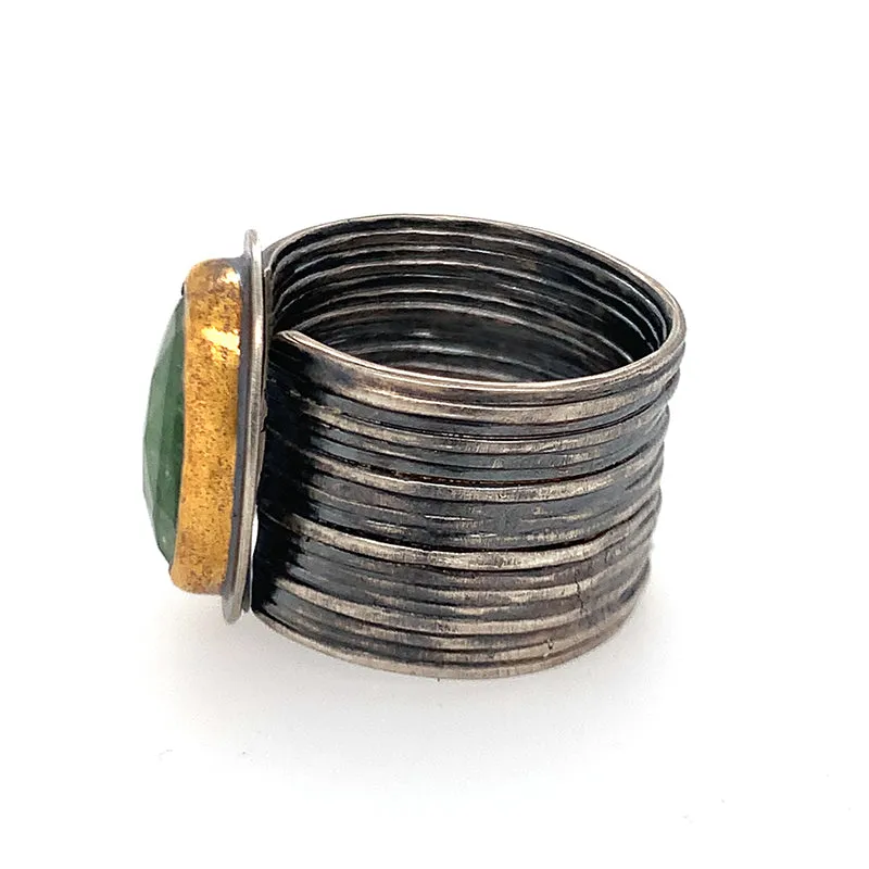 Green Kyanite Keum-Boo Ring on Wide Band