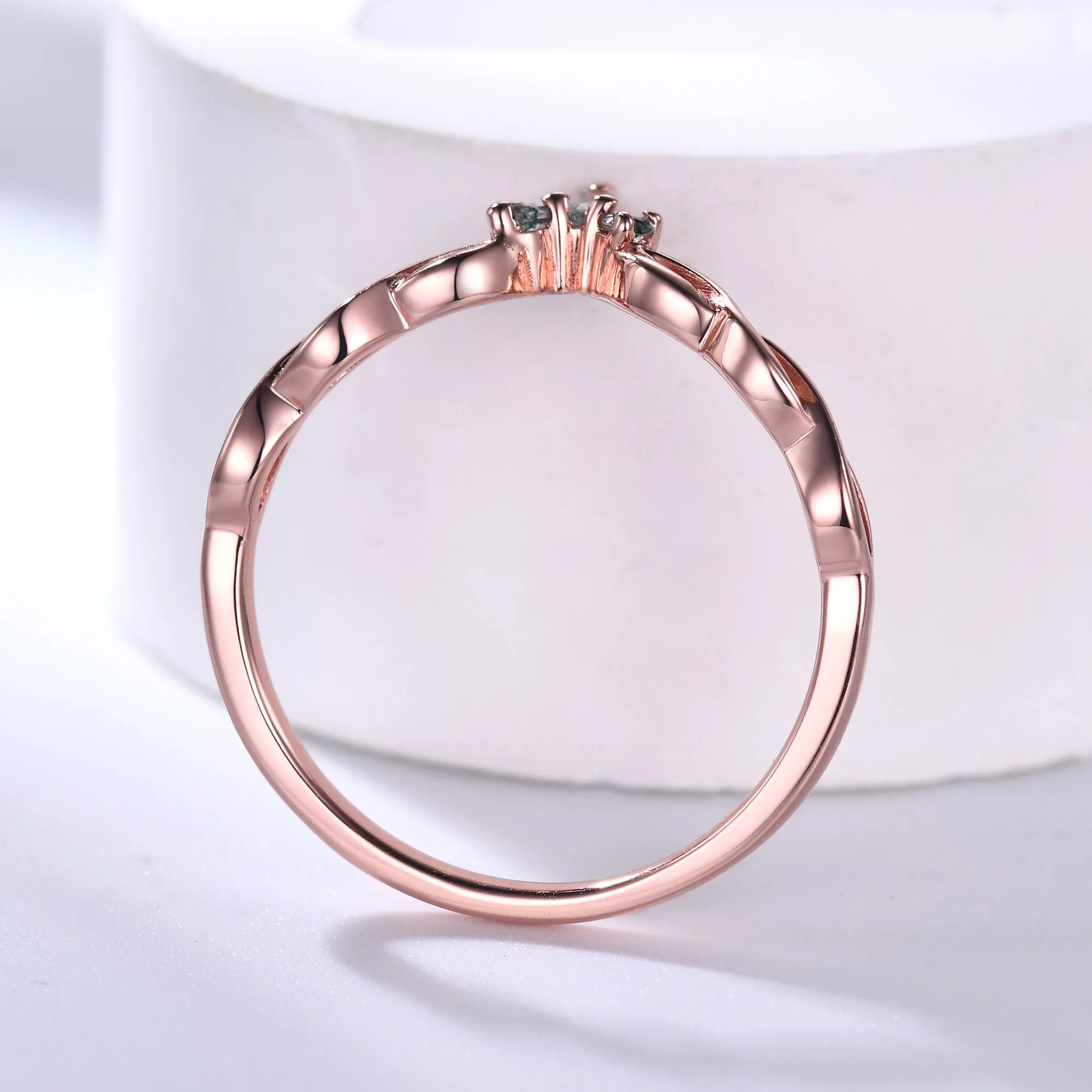 Green Moss Agate Wedding Band Rose Gold Infinity Curved Matching Ring