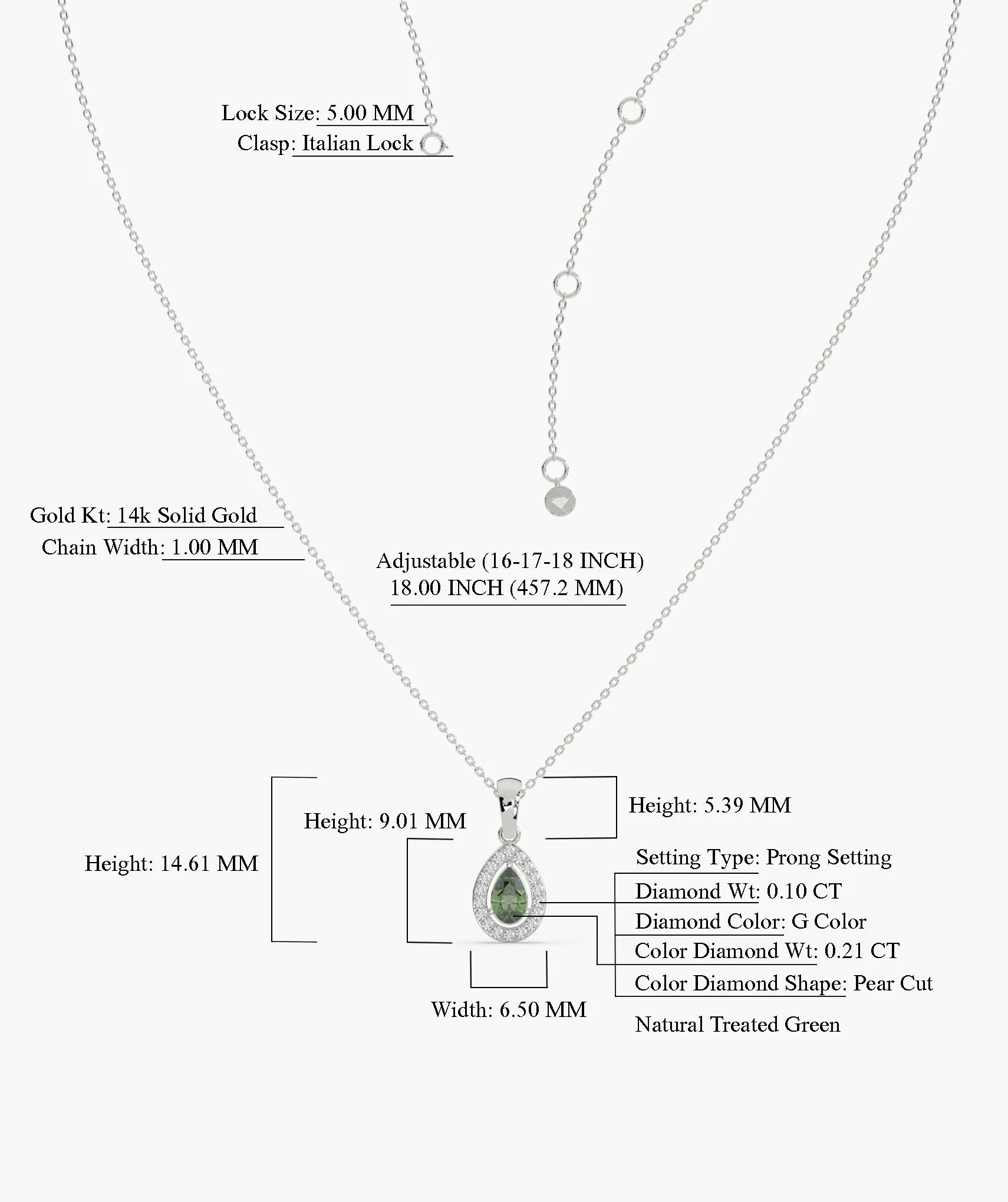 Green Pear 14K Gold Halo Pendant