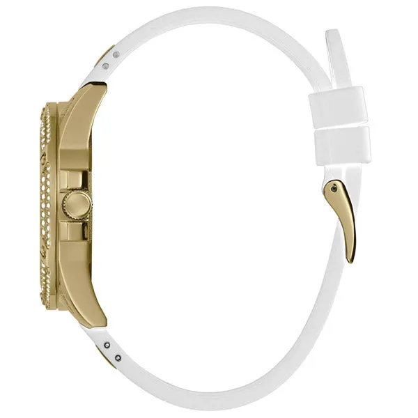 Guess Queen White Silicone Strap Gold Dial Quartz Watch for Ladies - GW0536L2