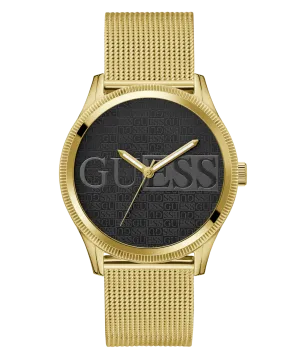 Guess Reputation Polished Gold Tone Case Sunray Black Logo Dial With Polished Gold Tone Mesh Bracelet GW0710G2