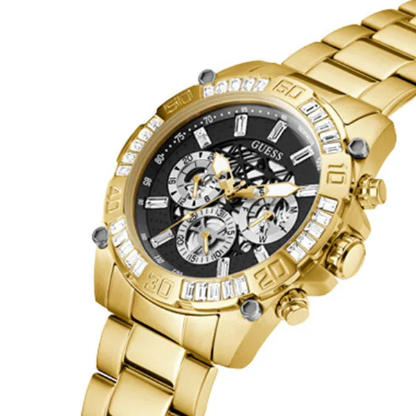 Guess Trophy Gold Stainless Steel Black Dial Chronograph Quartz Watch for Gents - GW0390G2