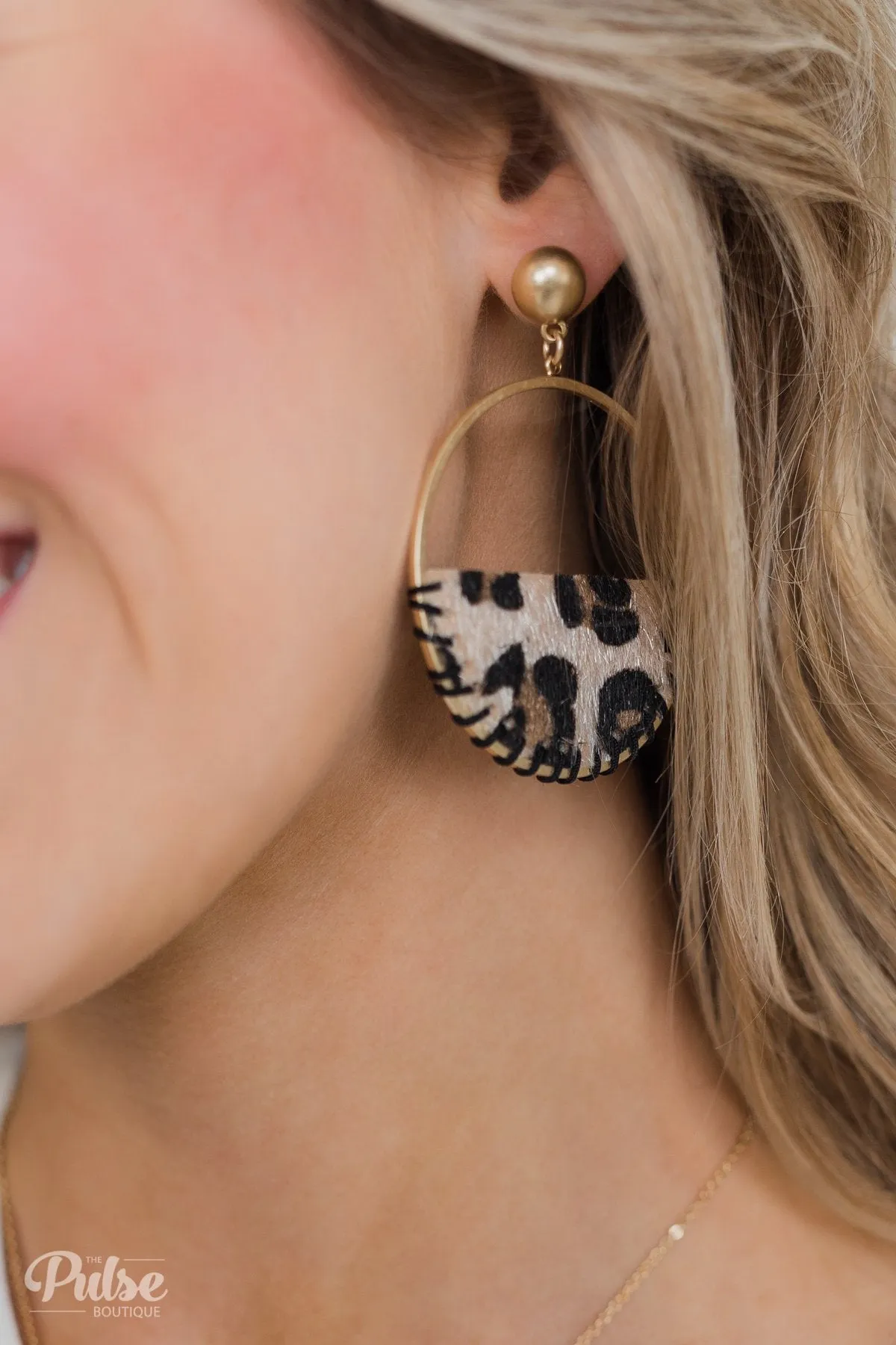 Half Circle Leopard Hoop Earrings- Gold