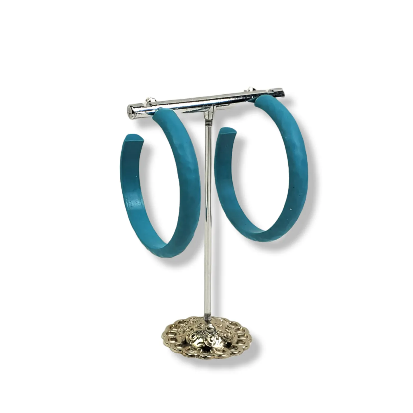 Hammered Hoop Earrings Large - Solid Color - Turquoise Waters