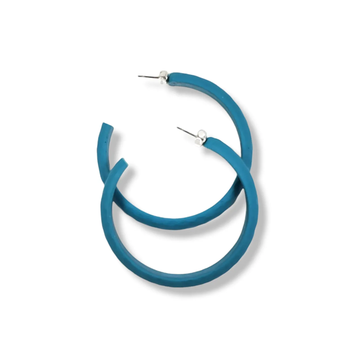 Hammered Hoop Earrings Large - Solid Color - Turquoise Waters