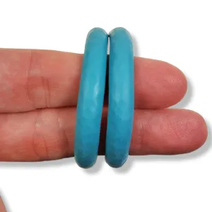 Hammered Hoop Earrings Large - Solid Color - Turquoise Waters