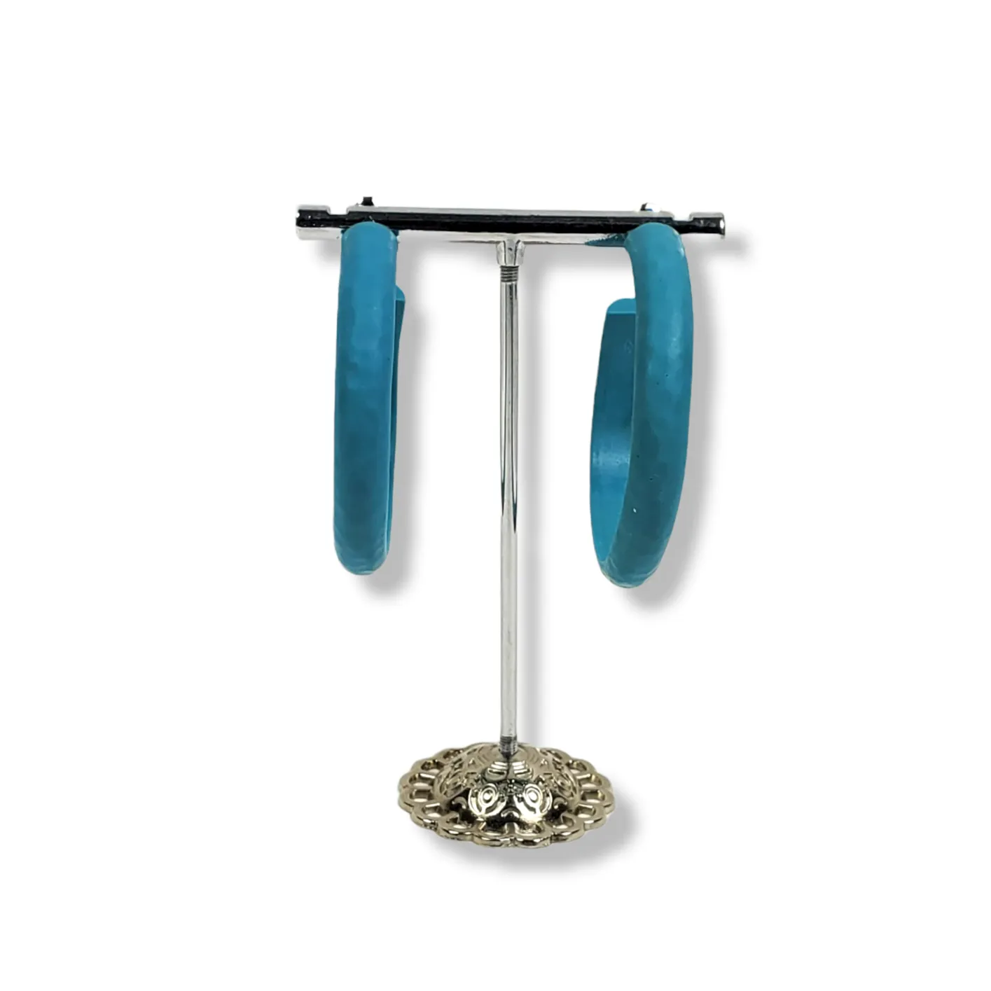 Hammered Hoop Earrings Large - Solid Color - Turquoise Waters