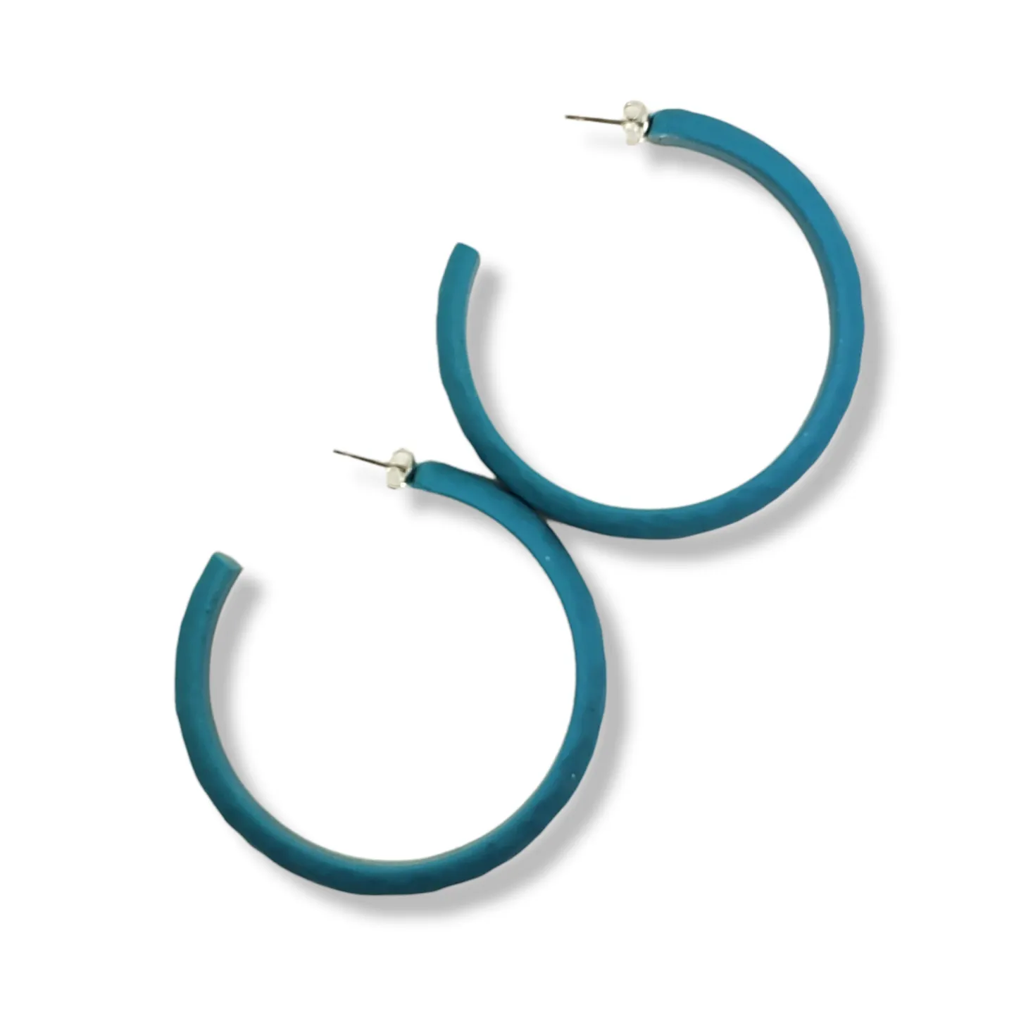 Hammered Hoop Earrings Large - Solid Color - Turquoise Waters