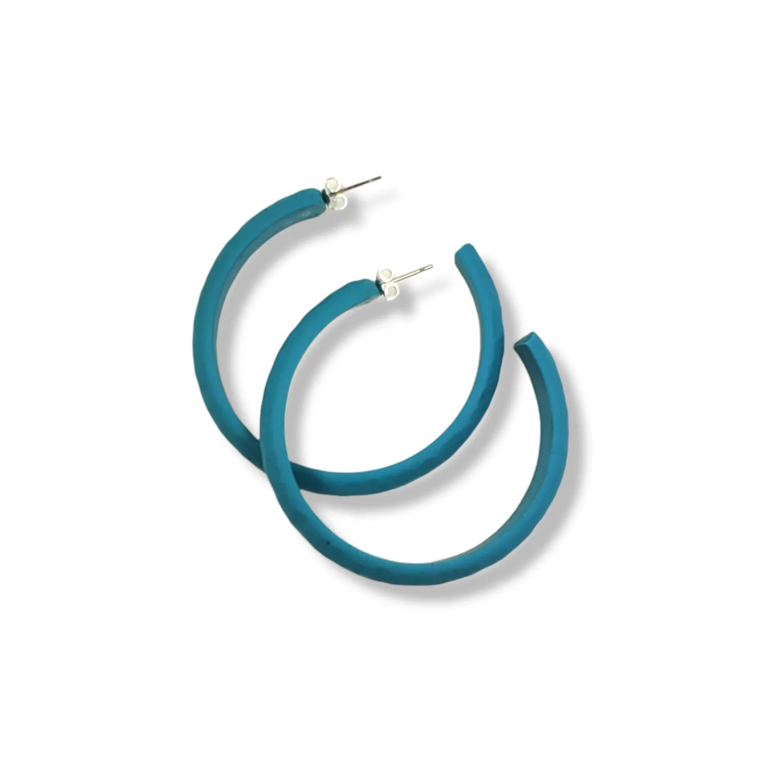 Hammered Hoop Earrings Large - Solid Color - Turquoise Waters