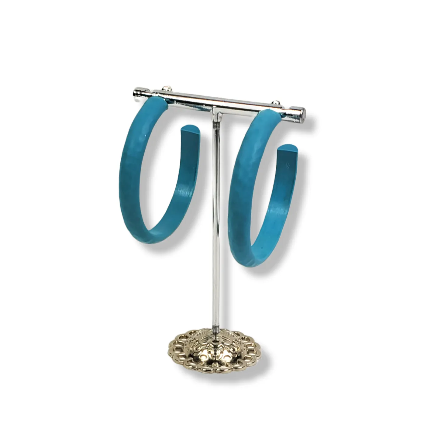 Hammered Hoop Earrings Large - Solid Color - Turquoise Waters