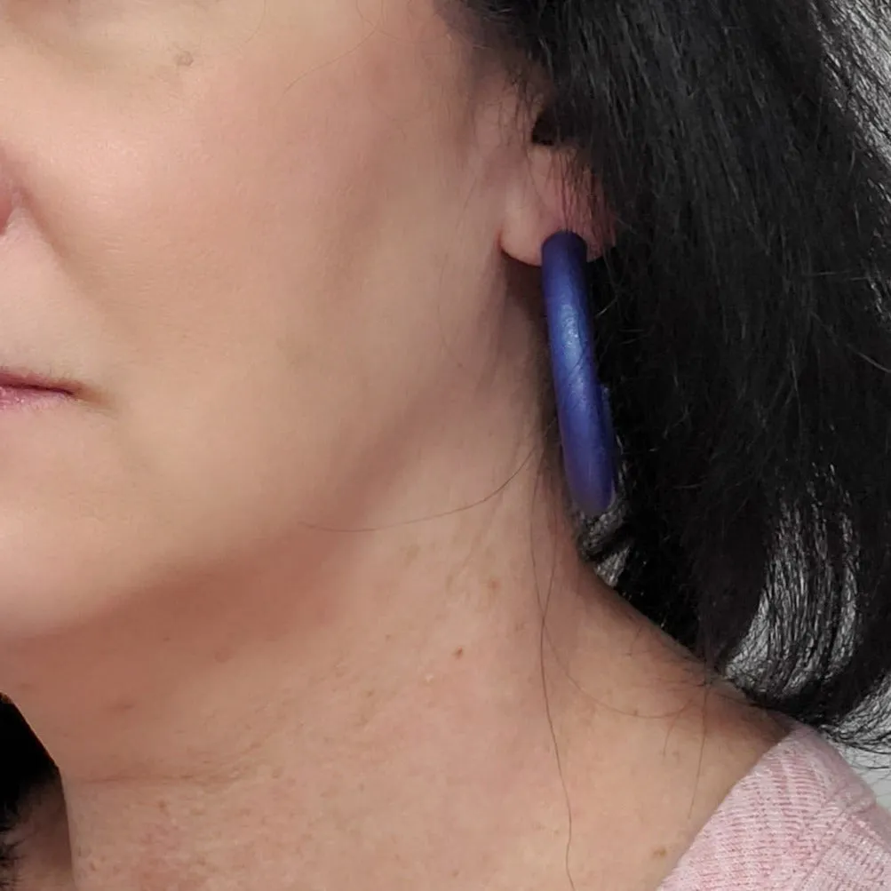 Hammered Hoop Earrings Large - Solid Color - Turquoise Waters