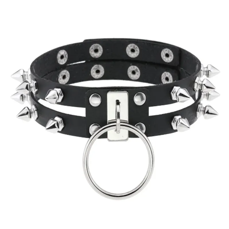 Harajuku Cosplay Rivet Punk Rock Gothi Women Collar Sexy PU Leather Heart Cross Spike Hip Hop Bondage Choker Jewelry