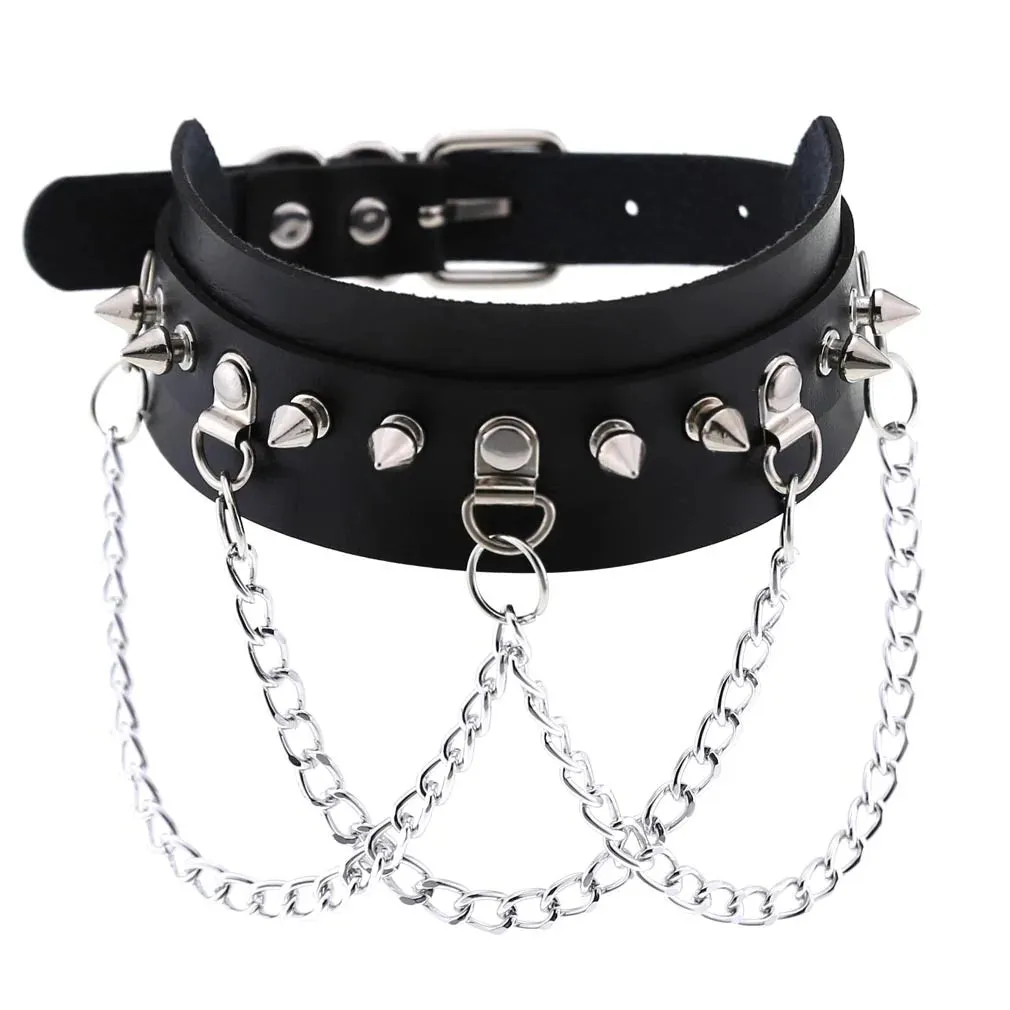 Harajuku Cosplay Rivet Punk Rock Gothi Women Collar Sexy PU Leather Heart Cross Spike Hip Hop Bondage Choker Jewelry