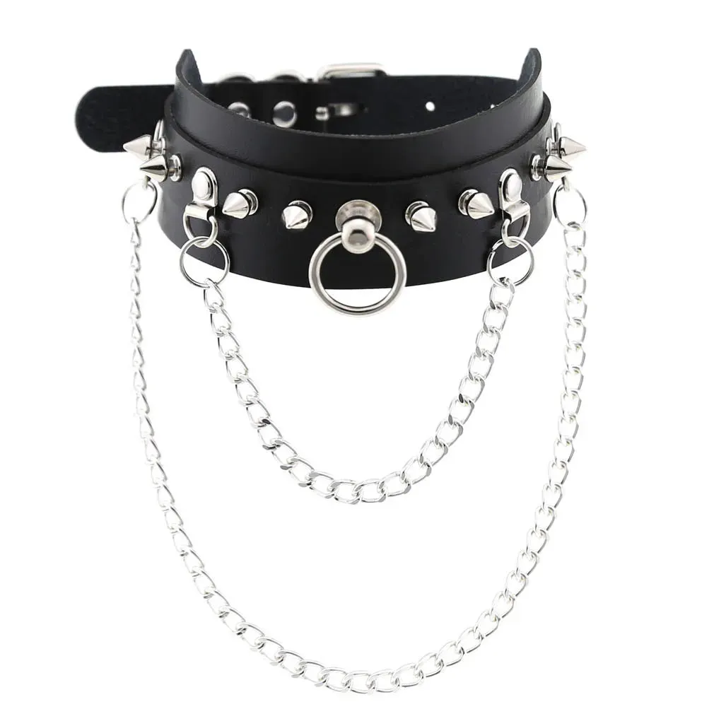 Harajuku Cosplay Rivet Punk Rock Gothi Women Collar Sexy PU Leather Heart Cross Spike Hip Hop Bondage Choker Jewelry