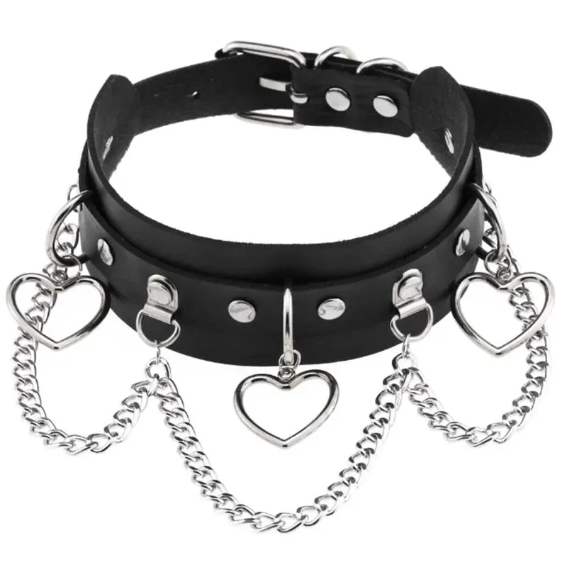Harajuku Cosplay Rivet Punk Rock Gothi Women Collar Sexy PU Leather Heart Cross Spike Hip Hop Bondage Choker Jewelry