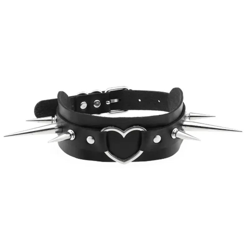 Harajuku Cosplay Rivet Punk Rock Gothi Women Collar Sexy PU Leather Heart Cross Spike Hip Hop Bondage Choker Jewelry