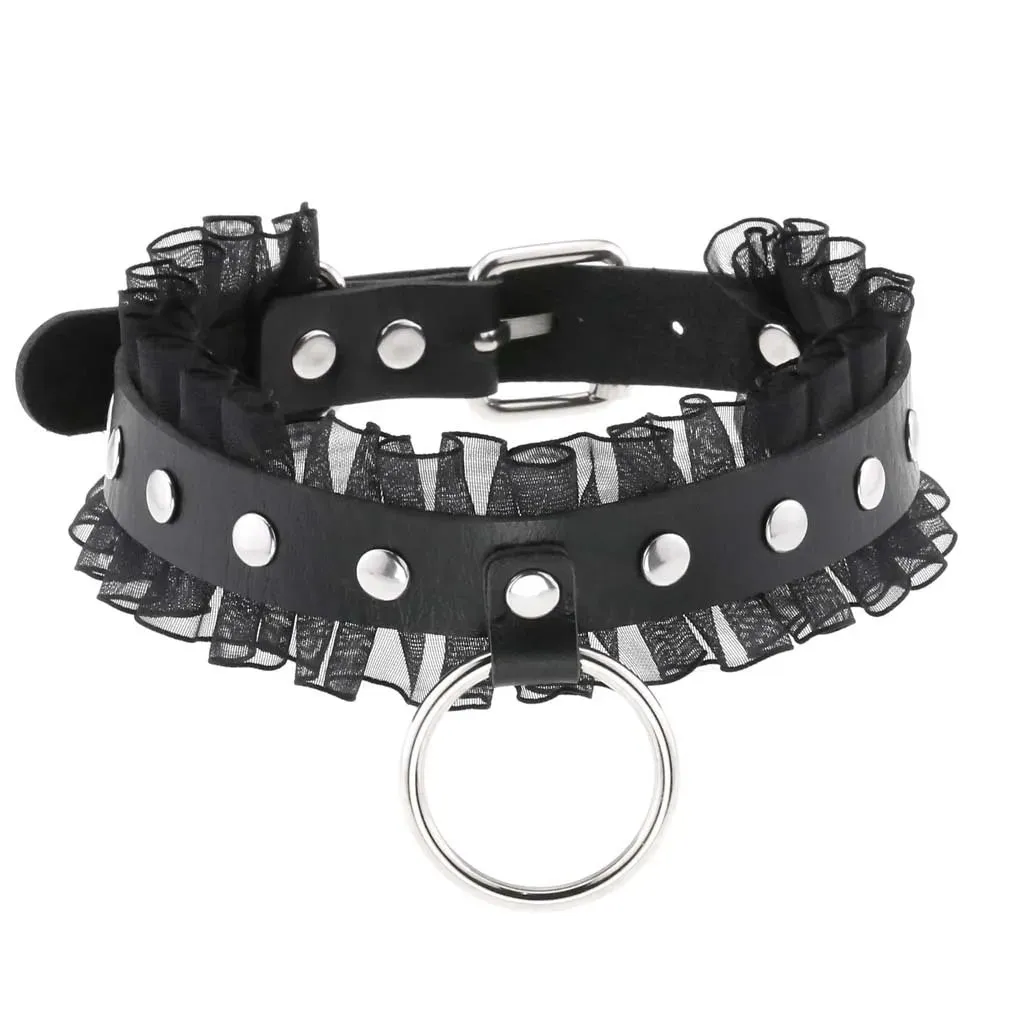 Harajuku Cosplay Rivet Punk Rock Gothi Women Collar Sexy PU Leather Heart Cross Spike Hip Hop Bondage Choker Jewelry