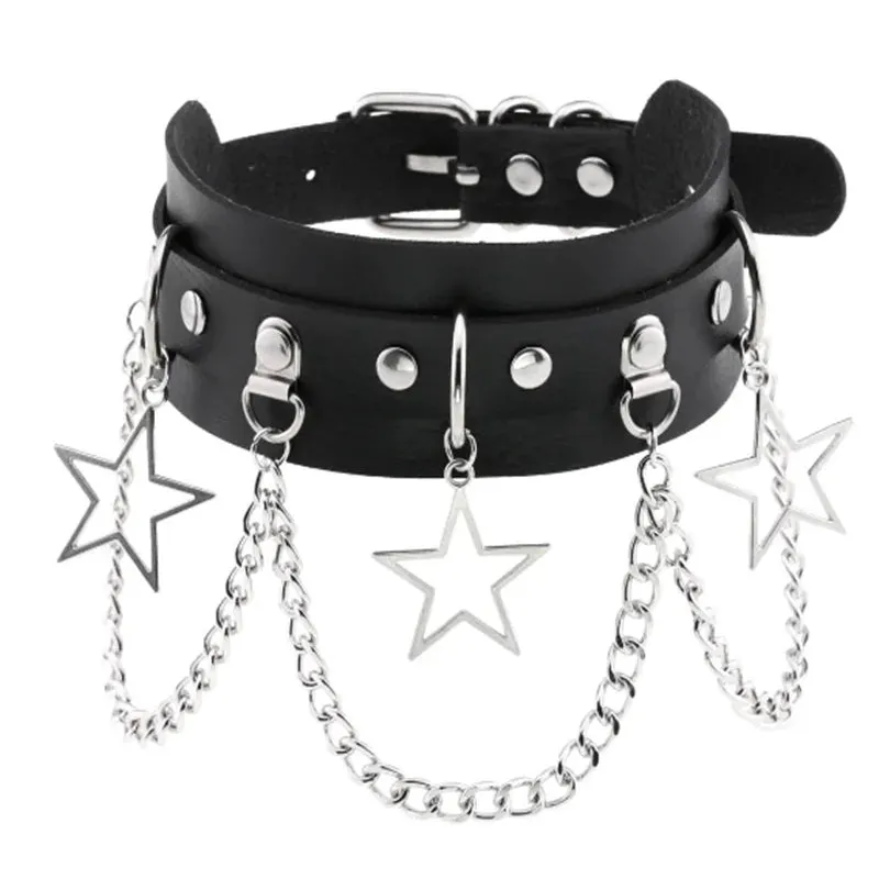 Harajuku Cosplay Rivet Punk Rock Gothi Women Collar Sexy PU Leather Heart Cross Spike Hip Hop Bondage Choker Jewelry
