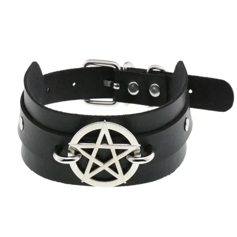 Harajuku Cosplay Rivet Punk Rock Gothi Women Collar Sexy PU Leather Heart Cross Spike Hip Hop Bondage Choker Jewelry