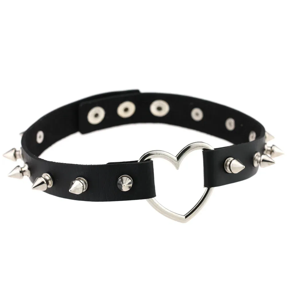 Harajuku Cosplay Rivet Punk Rock Gothi Women Collar Sexy PU Leather Heart Cross Spike Hip Hop Bondage Choker Jewelry