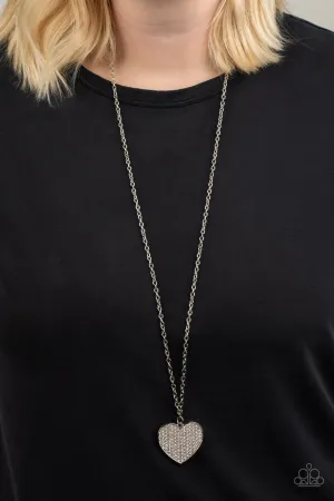 Have to Learn the HEART Way - White - Rhinestone Encrusted Heart Paparazzi Long Necklace
