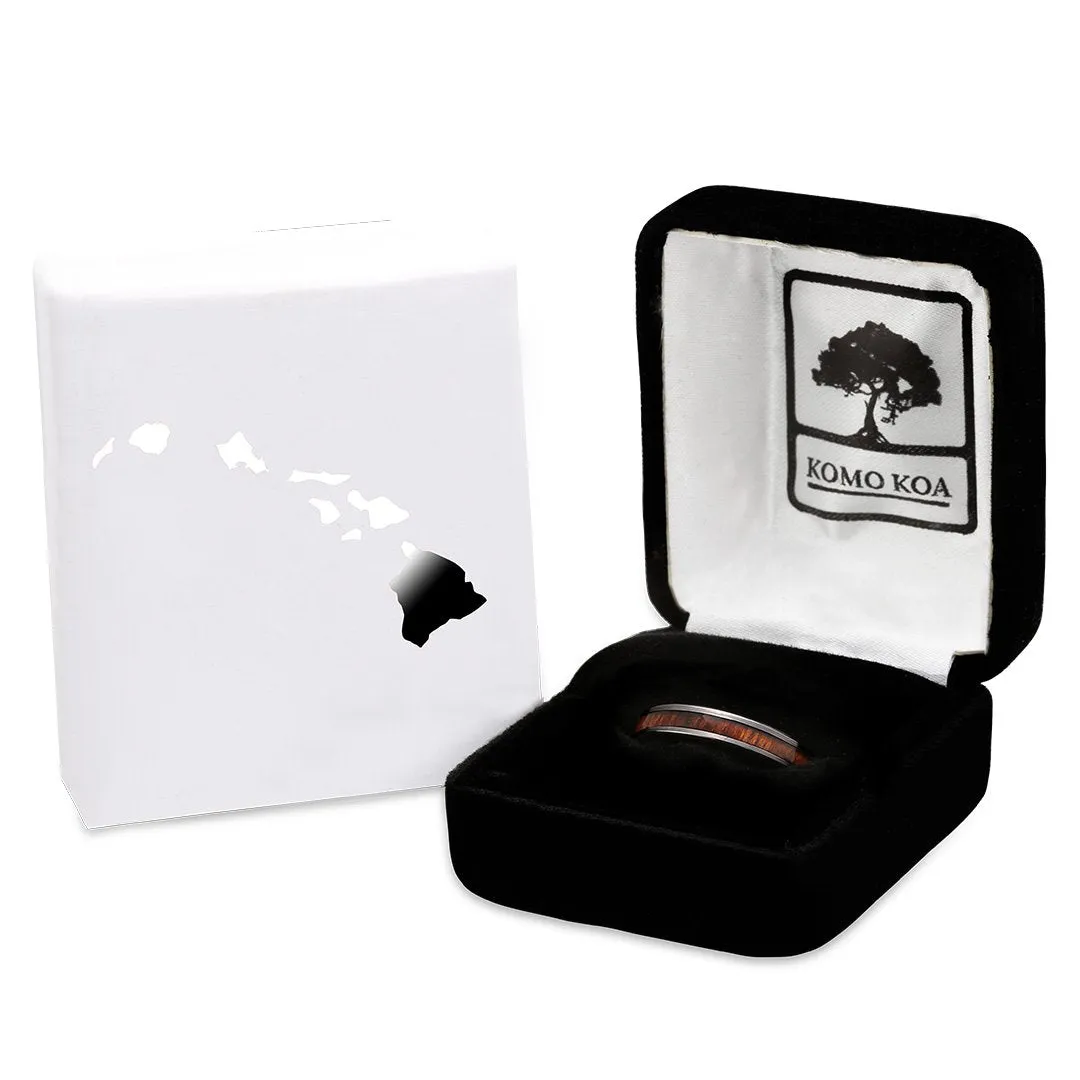 Hawaiian Koa Wood Thin Tungsten Ring - Gunmetal Brushed