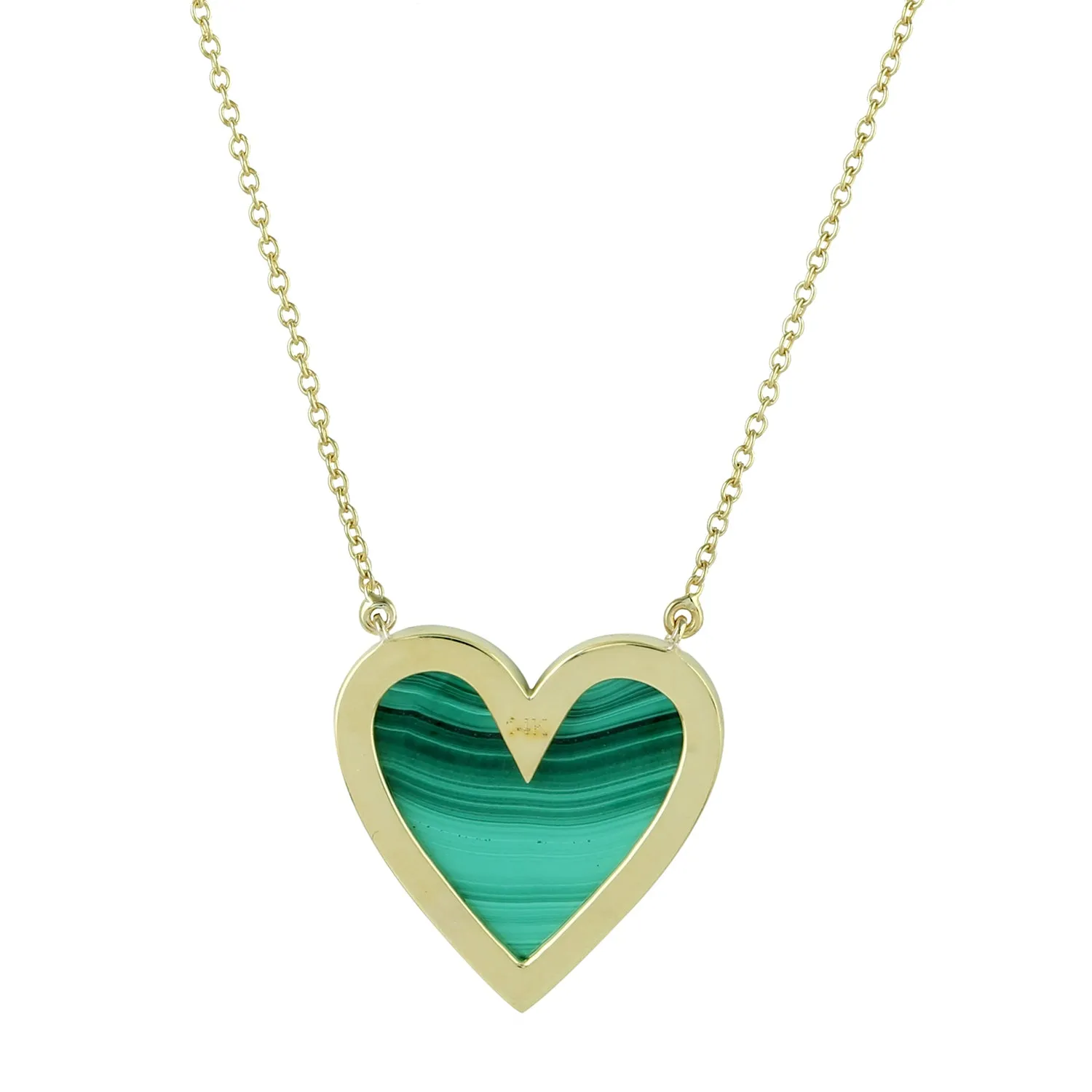 Heart Cut Malachite Gemstone Pave Diamond In 14K Yellow Gold Choker Necklace