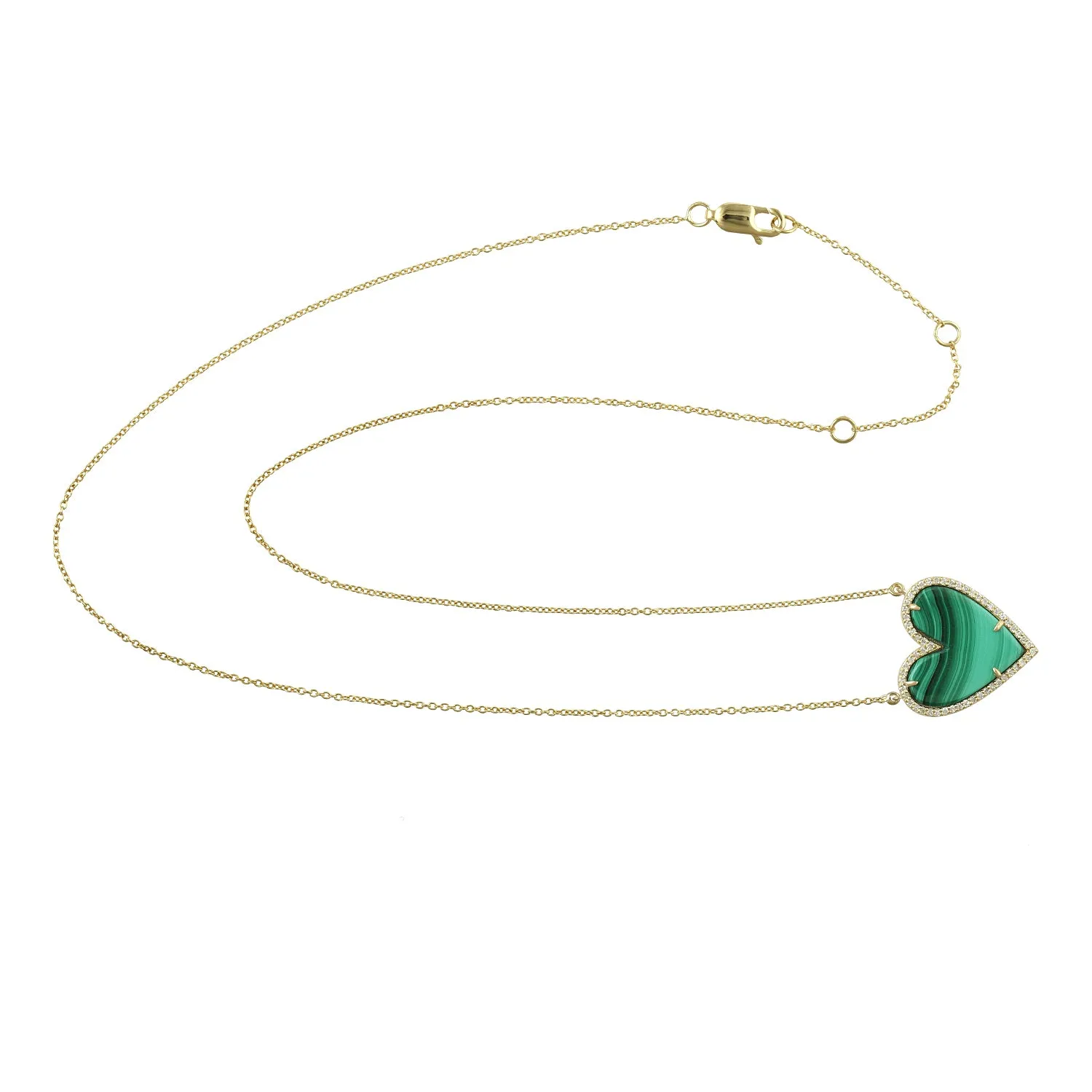 Heart Cut Malachite Gemstone Pave Diamond In 14K Yellow Gold Choker Necklace