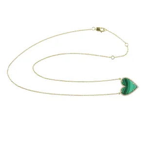 Heart Cut Malachite Gemstone Pave Diamond In 14K Yellow Gold Choker Necklace