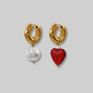 Heart Drop Hoop Earrings