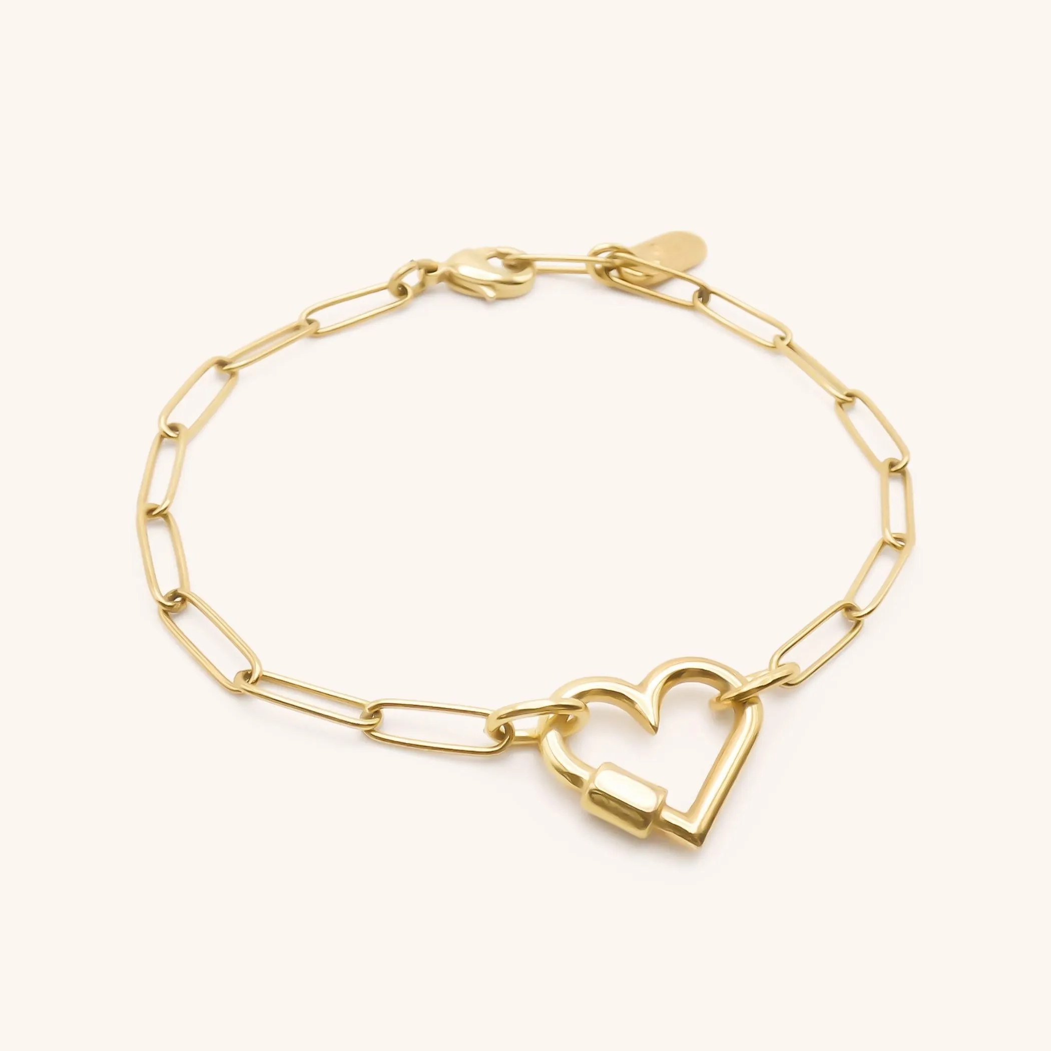 Heart Lock Paperclip Chain Bracelet, Gold