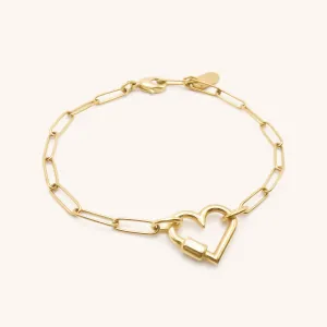 Heart Lock Paperclip Chain Bracelet, Gold