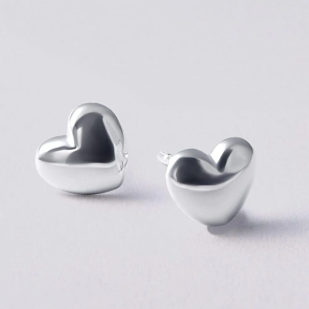 Heart Puff Stud Earrings in Sterling Silver