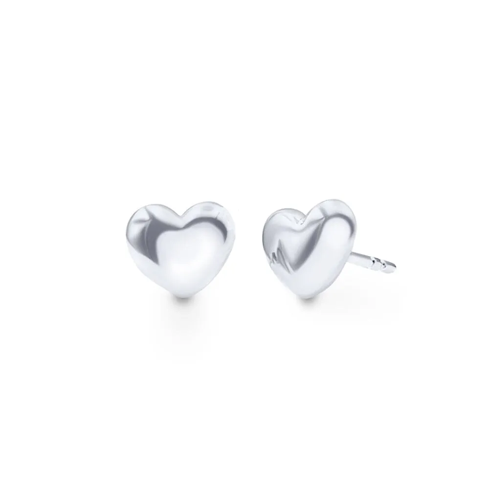 Heart Puff Stud Earrings in Sterling Silver