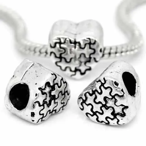 Heart with Puzzle Pattern Design Charm European Bead Compatible for Most European Snake Chain Bracelet