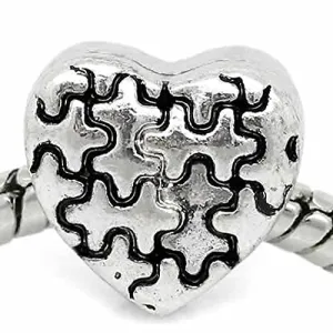 Heart with Puzzle Pattern Design Charm European Bead Compatible for Most European Snake Chain Bracelet