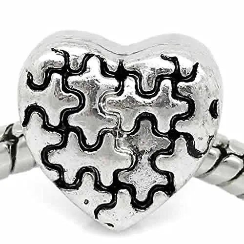 Heart with Puzzle Pattern Design Charm European Bead Compatible for Most European Snake Chain Bracelet