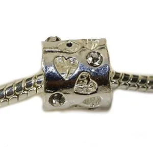 Hearts with  Rhinestone Crystals European Bead Compatible for Most European Snake Chain Bracelet