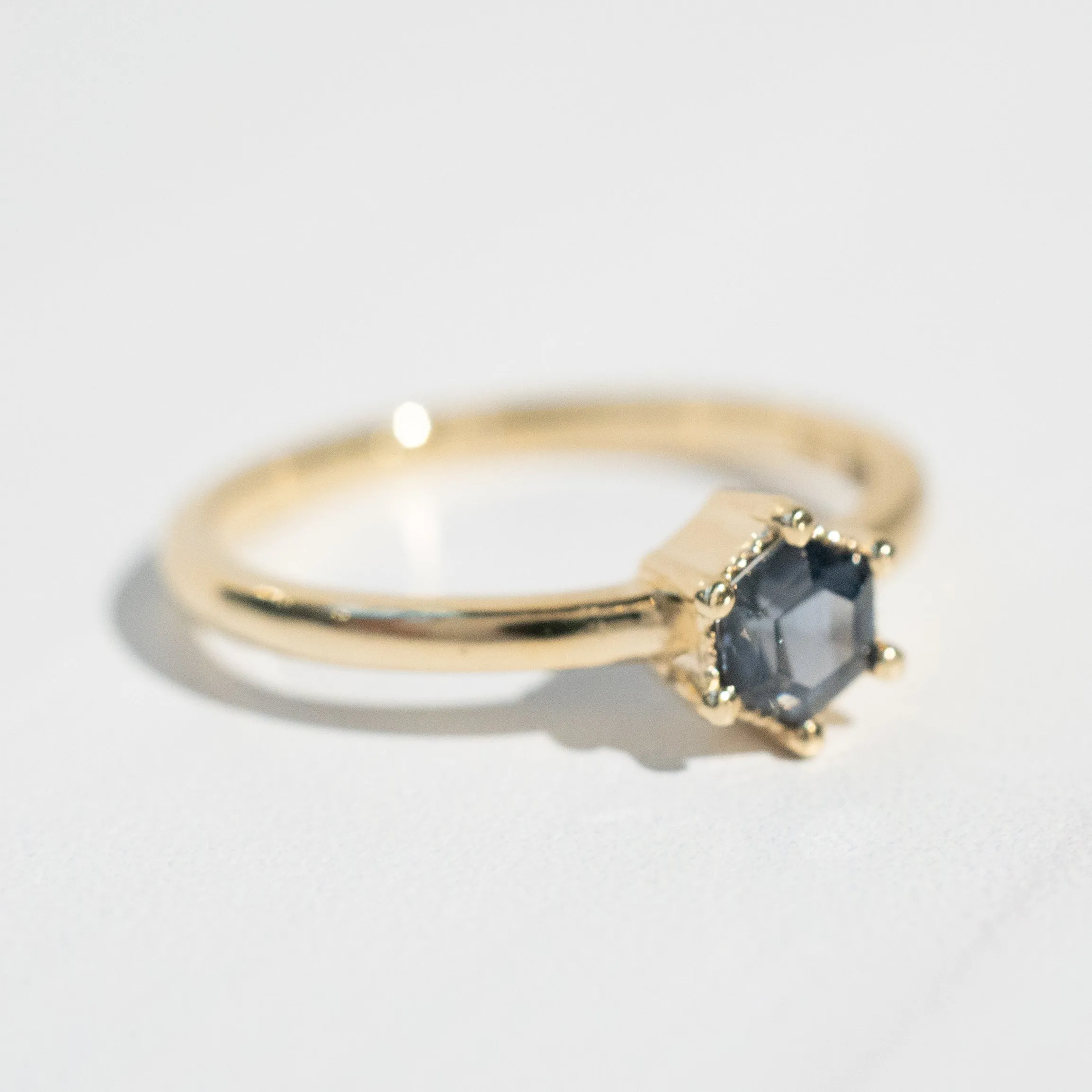 Hexagon Green-Blue Spinel Ring in 14k Yellow Gold