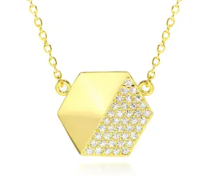 Hexagon Pavé Crystal Gold Necklace