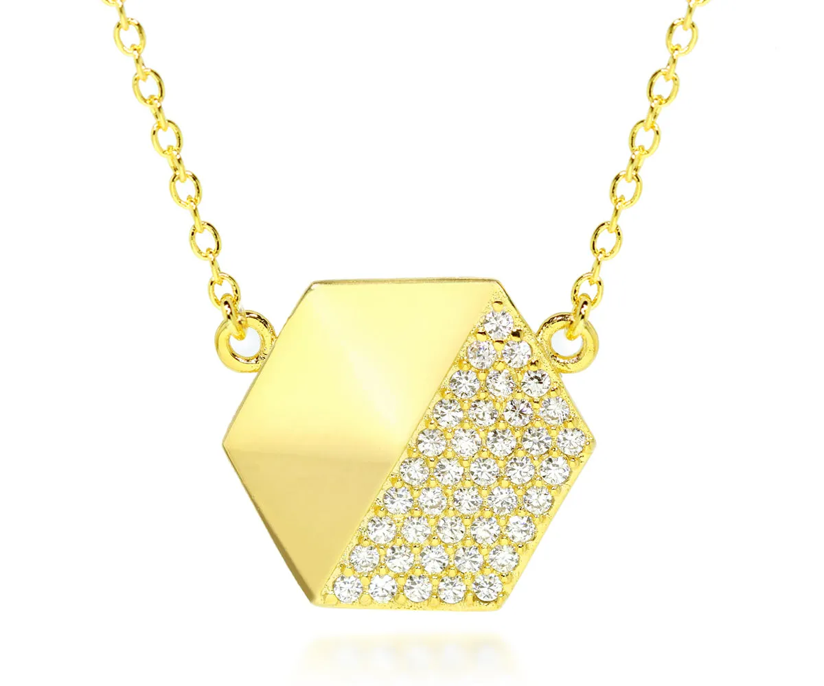 Hexagon Pavé Crystal Gold Necklace