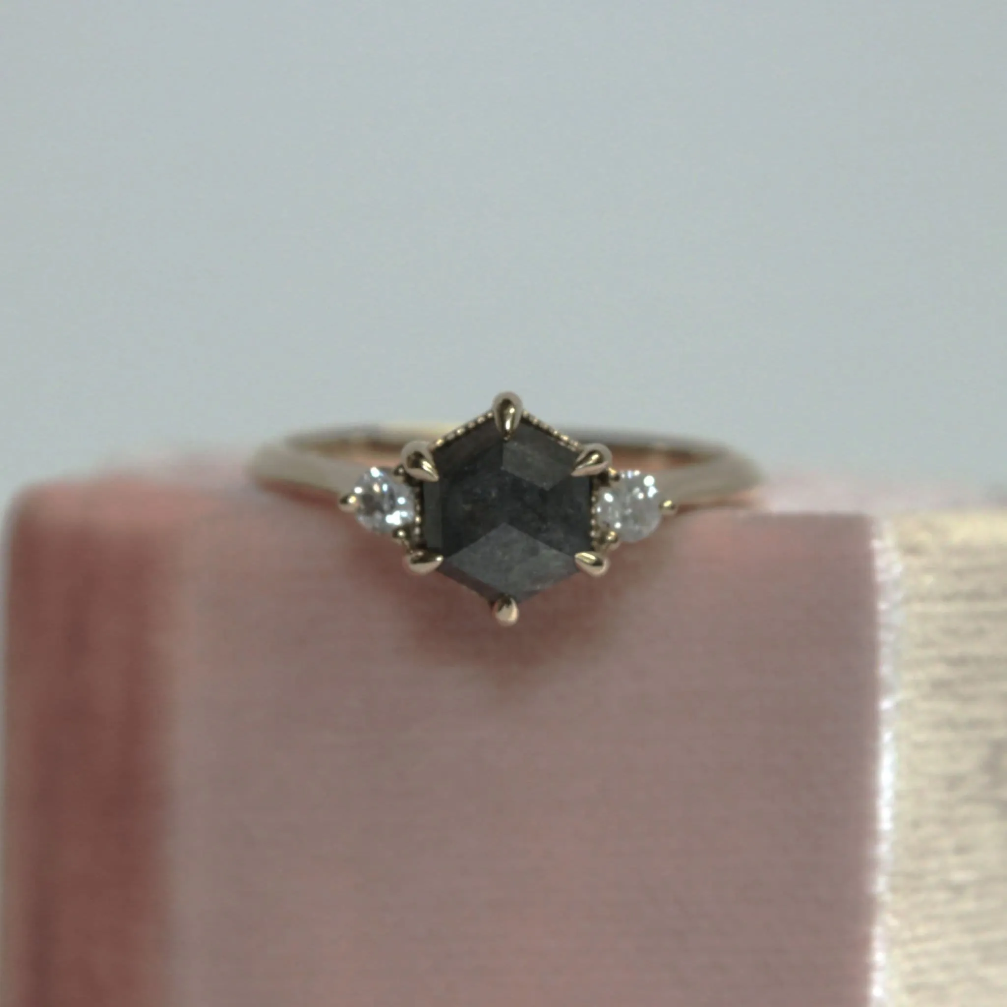 Hexagon Salt And Pepper Diamond Trilogy Ring