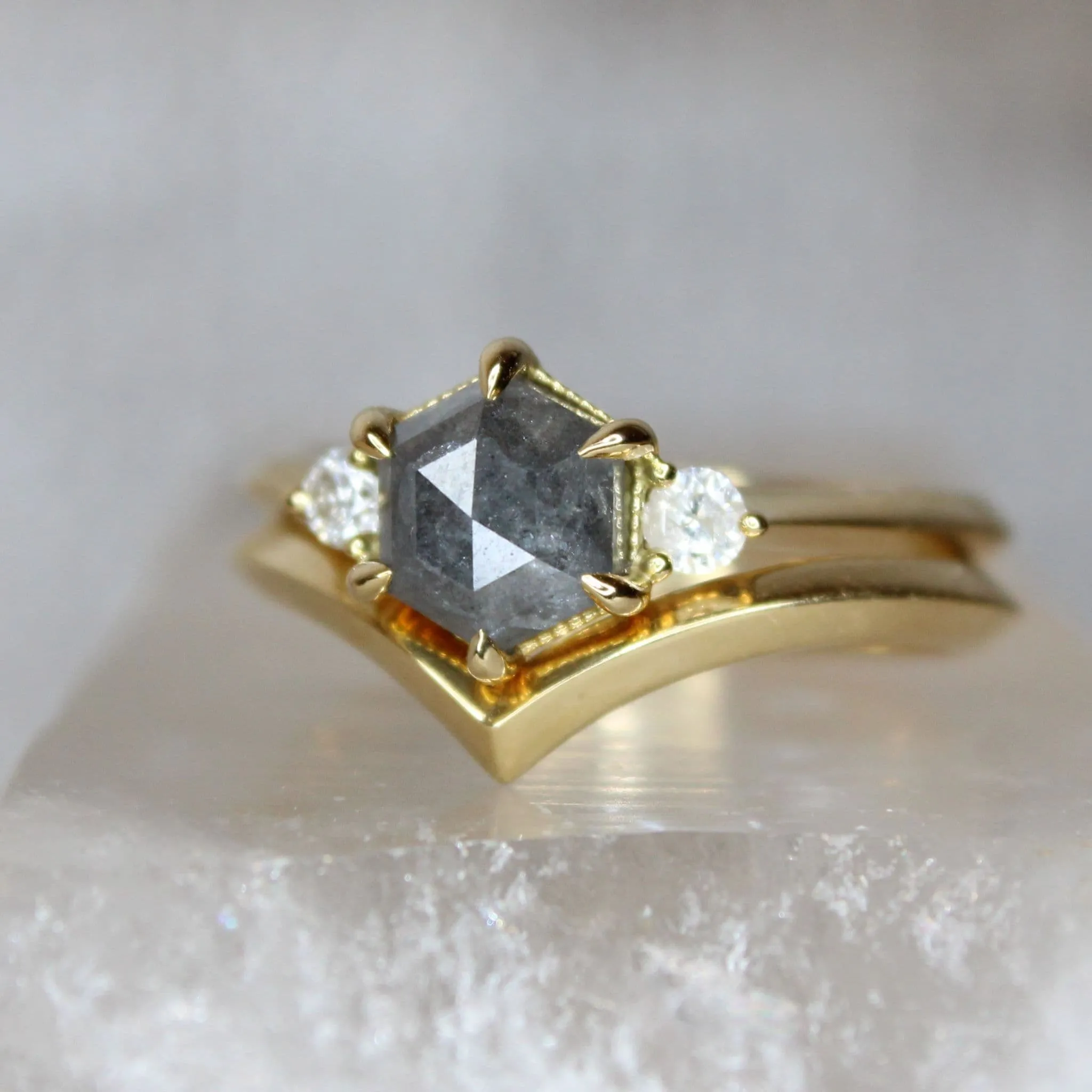 Hexagon Salt And Pepper Diamond Trilogy Ring