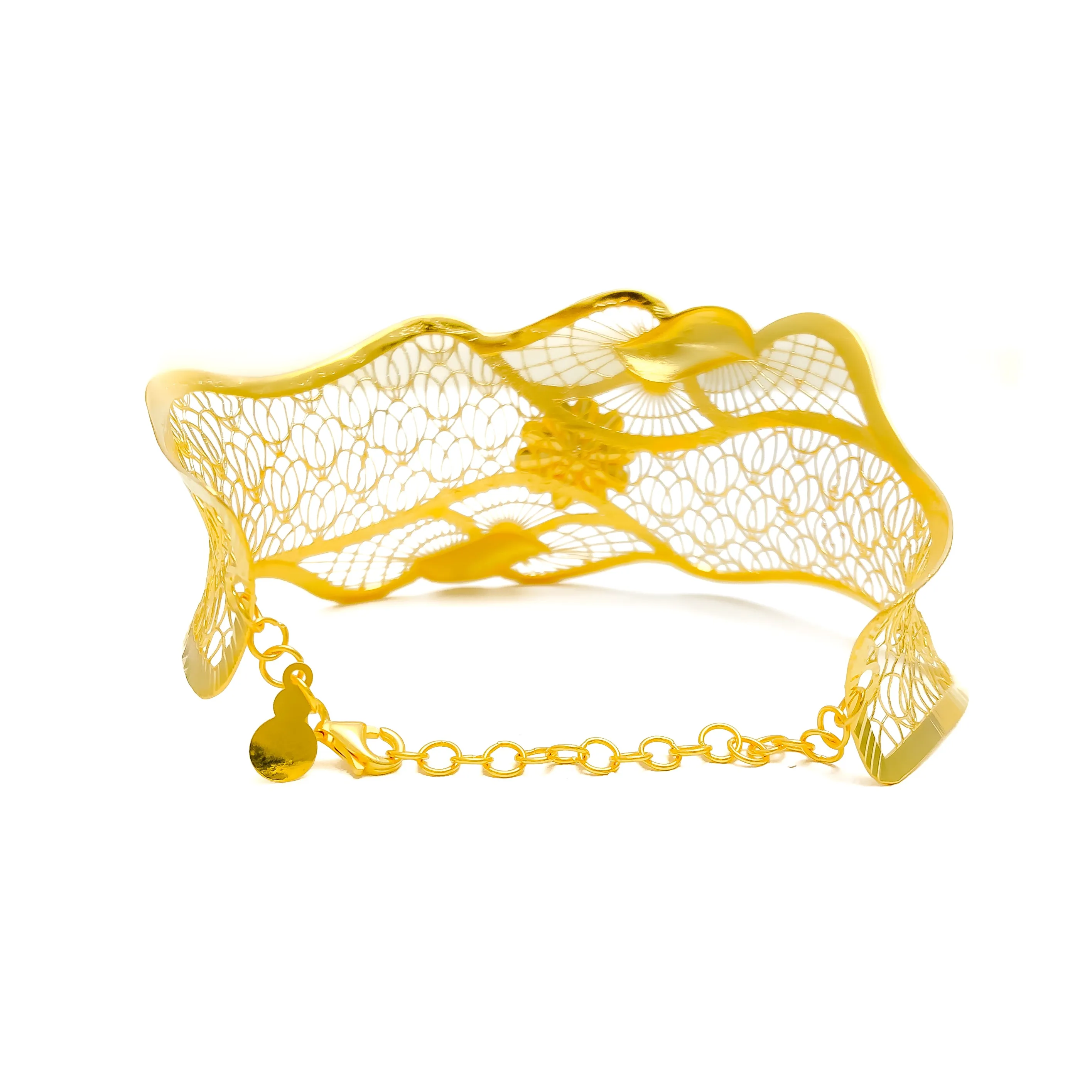High Finish Wavy Net 21K Gold Bangle Bracelet