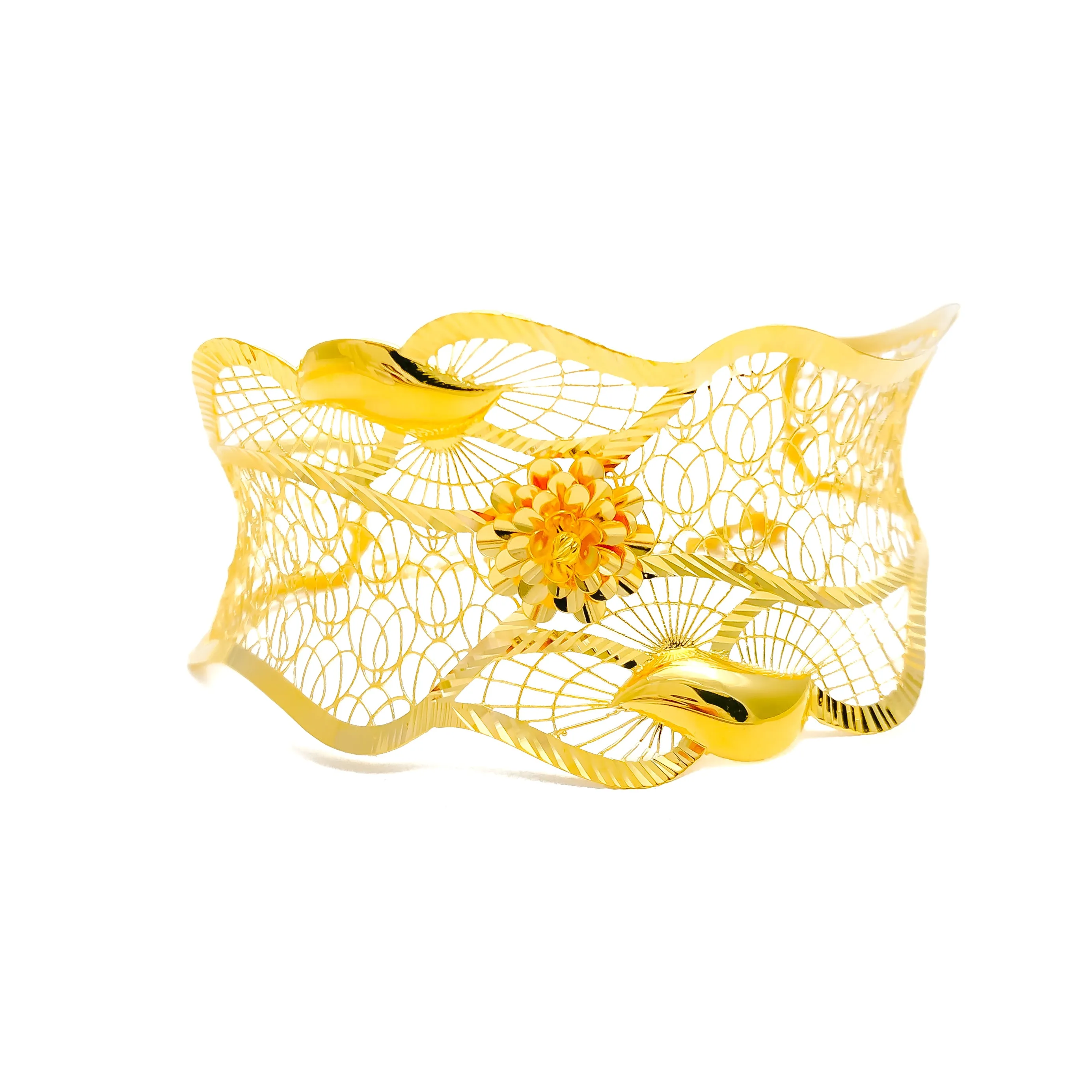 High Finish Wavy Net 21K Gold Bangle Bracelet