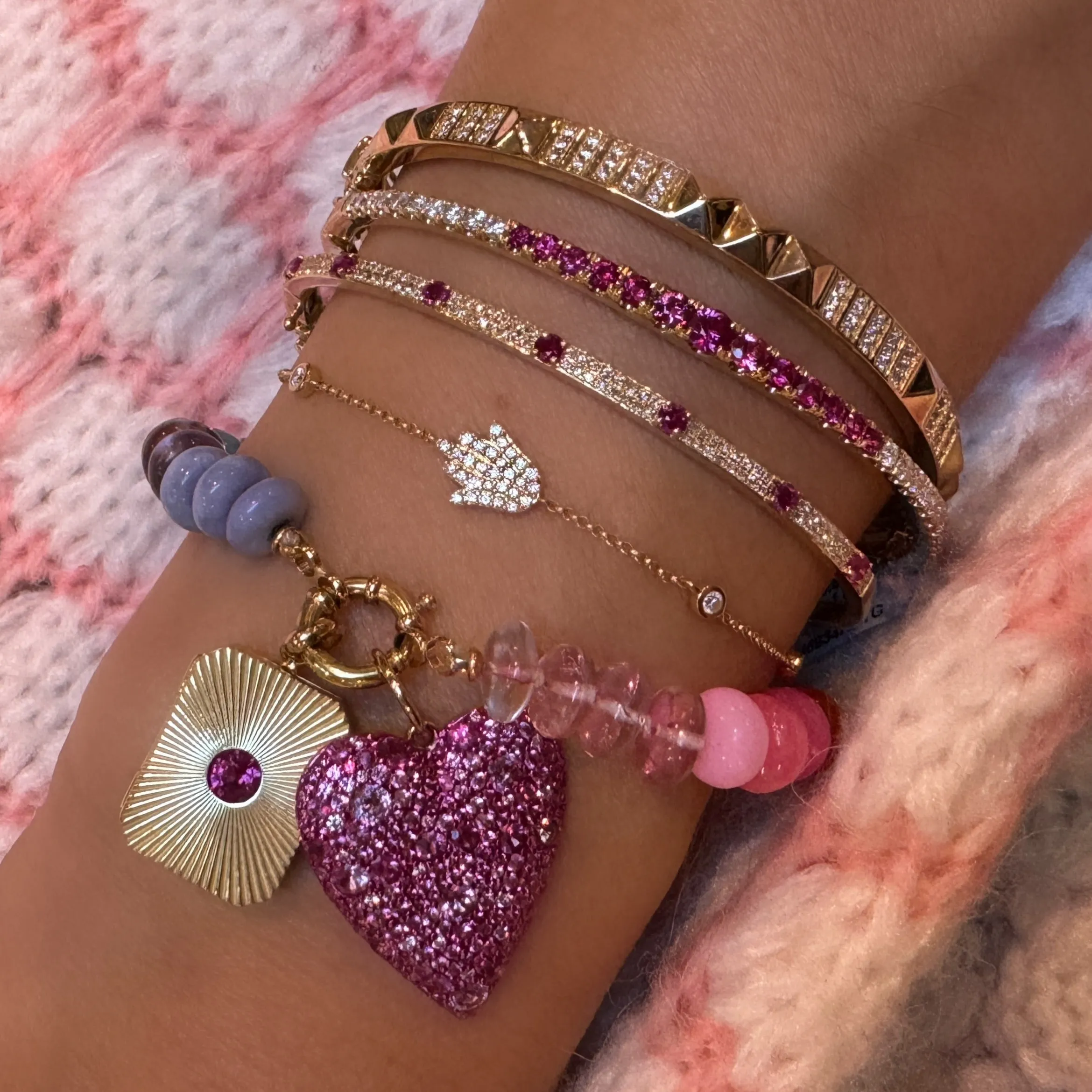 High Polish Pyramid & Diamond Spike Bangle Bracelet