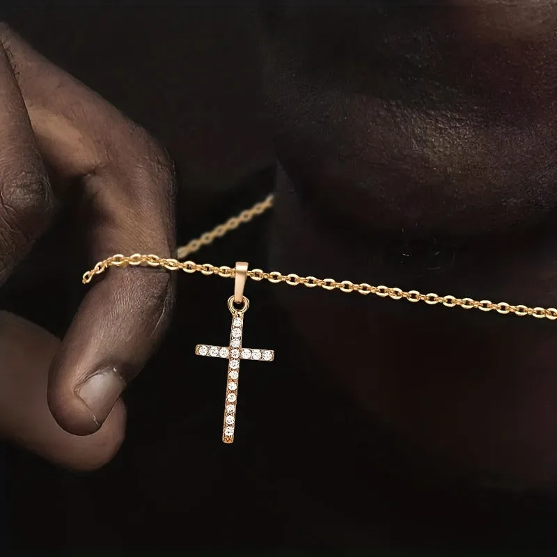 Hip Hop Square Zircon Cross Necklace Punk Personality Couple Pendant