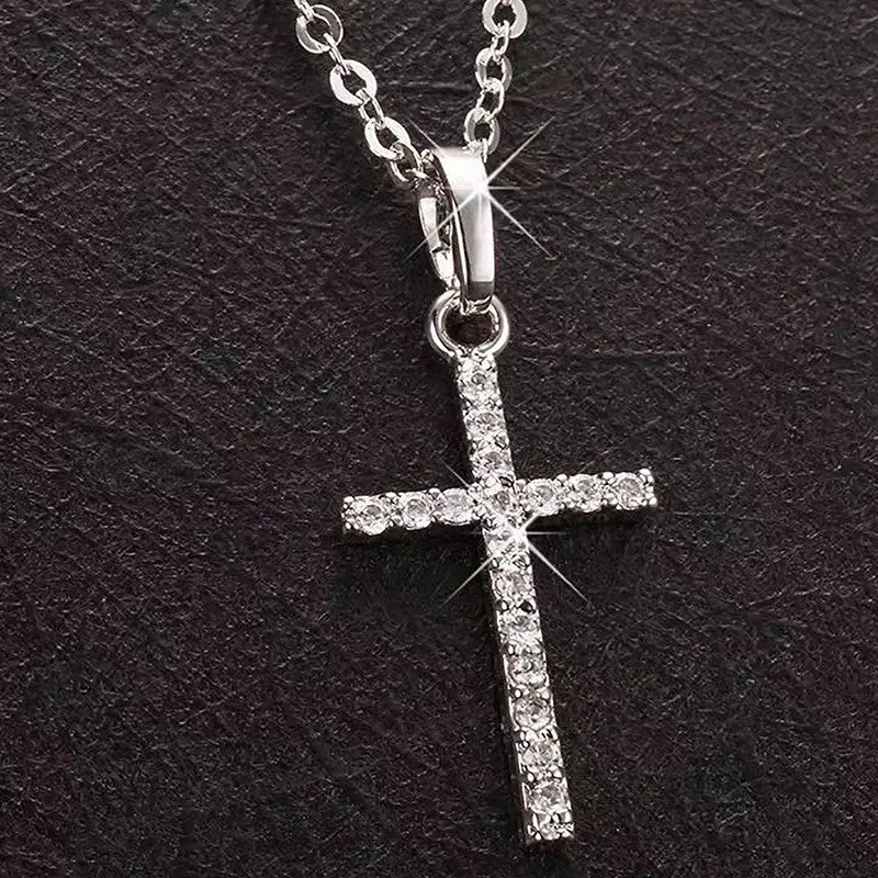Hip Hop Square Zircon Cross Necklace Punk Personality Couple Pendant