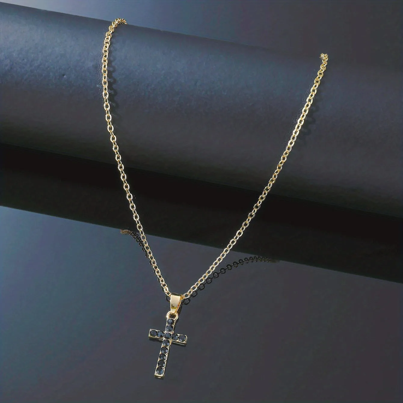 Hip Hop Square Zircon Cross Necklace Punk Personality Couple Pendant